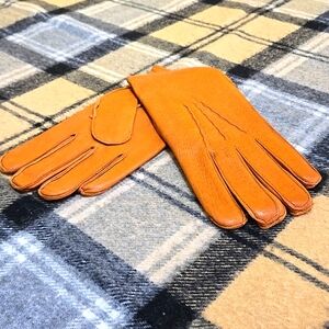 VINTAGE MEN NWOT CAMEL LEATHER GLOVES W CASHMERE LINING BY GATES SWAGGER SZ E